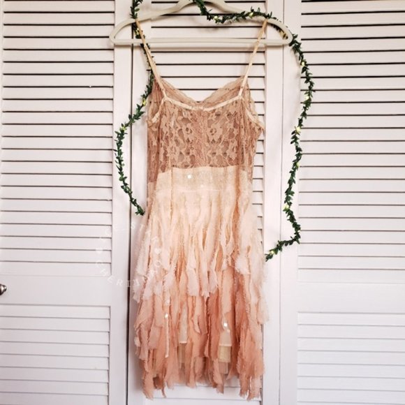 Free People NWT RARE Ombre Feather Sequin Beaded Lace Dress - Picture 11 of 13